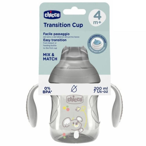 Поїльник з м'яким носиком Chicco Transition Cup, 200 мл, 4м+ сірий (180615) — 22292
