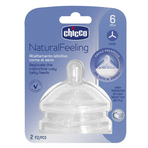Соска силиконовая Chicco Natural Feeling, для каш, 6м+, 2 шт. (81057.20) — 12580