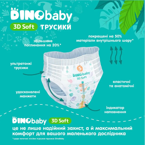 Підгузки-трусики Dino Baby 3D Soft 5 (12-17 кг), 120 шт (4 уп. х 30 шт.) — 24872