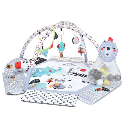 Дитячий килимок-басейн для немовляти EL Camino 2в1, іграшки, флажки, сірий (ME 1171)