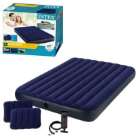 Матрас велюровый надувной Intex с насосом и подушками 152-203-25 см, до 272 кг, 64765