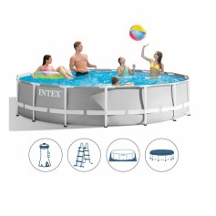 Басейн каркасний Intex з фільтром-насосом, драбина, підстилка, тент, 427-107 см, 12706 л (26720)