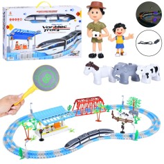 Игрушка железная дорога с фигурками, вагоны, USB зарядное, звук, свет, 92-92 см/50-122 см (22910)
