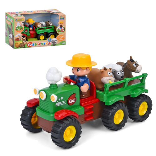 Дитячий трактор Limo Toy з причепом, тварини, музика, звук, світло, їздить, 25,5 см (M 6303)