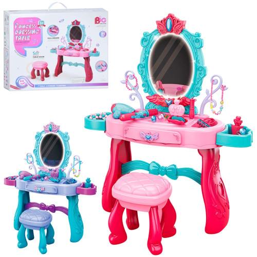 Дитячий косметичний столик-трюмо із стільчиком та аксесуарами, 2 кольори, 69-24,2-79,4 см (L666-93-94A)