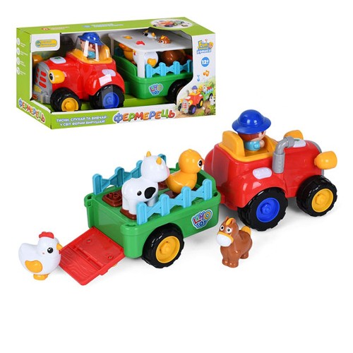 Трактор музичний з причепом на батарейці Limo Toy, фермер з тваринами, 37 см (FT 0079) — 28402 Трактор музичний з причепом на батарейці Limo Toy, фермер з тваринами, 37 см (FT 0079) — 28402