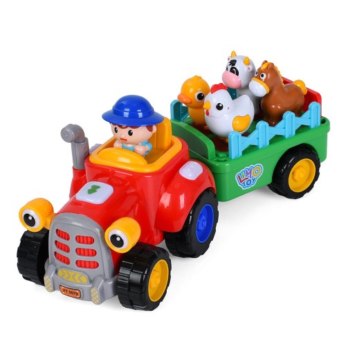 Трактор музичний з причепом на батарейці Limo Toy, фермер з тваринами, 37 см (FT 0079) — 28402