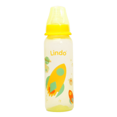 Пляшечка для годування Lindo з силіконовою соскою, 250 мл, жовта (LI 138)