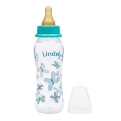Пляшечка для годування Lindo вигнута з латексною соскою, 250 мл, зелена (Li 165)