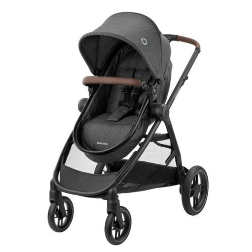 Коляска MAXI-COSI ZELIA S TRIO Dark Grey (Black Frame/Brown Leather + CabrioFix S i-Size + сумка) — 16160