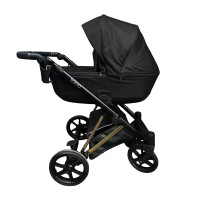 Коляска детская 2в1 из эко-кожи Mikrus Tokyo черная (MT 36 gold)