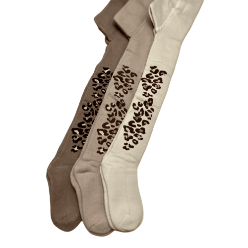 Дитячі утеплені колготки Pier Lone на махрі, леопардові зі стразами, 3 кольори (PV-905)