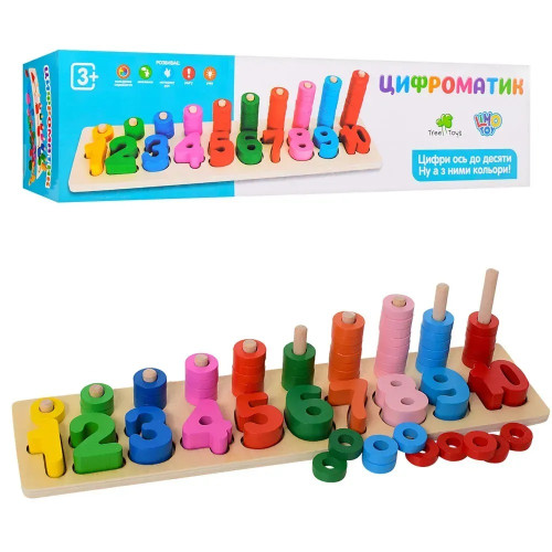 Дерев’яна розвиваюча іграшка Геометрика Tree Toys цифри, рамка-вкладиш, 41-10,5-10,5 см. (MD 1268)