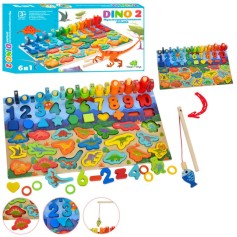 Деревянная многофункциональная развивающая доска Tree Toys (20шт) рамка-вклад (дино/цифры), кольца (MD 1947)