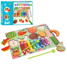 Деревянная многофункциональная развивающая доска Tree Toys фрукты-пазлы, ксилофон (MD 1895)