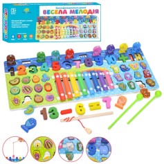 Деревянная развивающая многофункциональная доска Tree Toys обучающая, цифры, фрукты, рыбалка, животные, ксилофон (MD 0875)