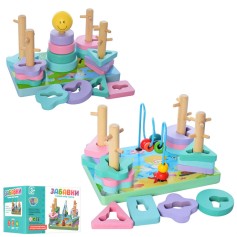 Деревянная развивающая игрушка Геометрика Tree Toys 2 вида (пирамидка/лабиринт), 18-11,5-12 см (MD 2112)