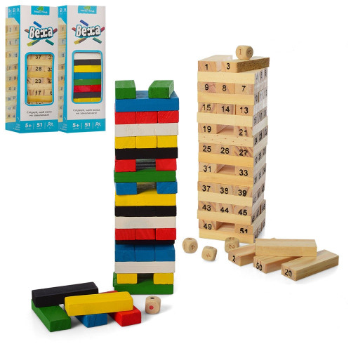 Дерев’яна розвиваюча іграшка Вежа Tree Toys 51 блок, кубики, 2 види (MD 1211)