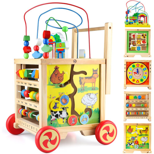 Дерев’яна розвиваюча іграшка Tree Toys каталка, лабіринт, цифри, годинник, рахівниця, 27-27-31 см (MD 2000) — 23812
