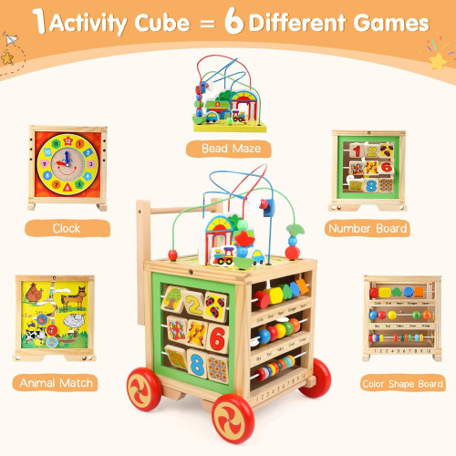 Дерев’яна розвиваюча іграшка Tree Toys каталка, лабіринт, цифри, годинник, рахівниця, 27-27-31 см (MD 2000) — 23812