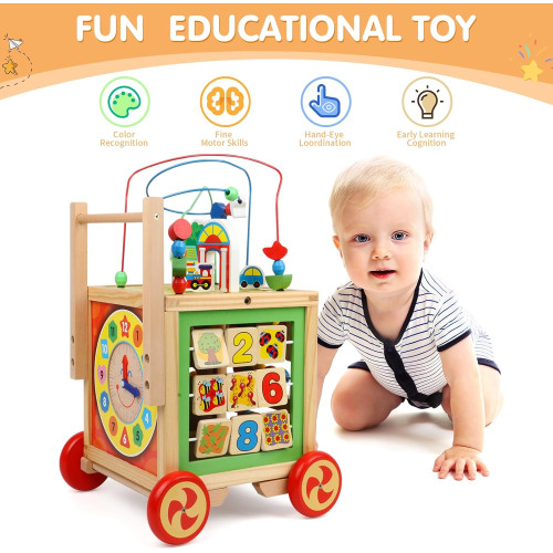 Дерев’яна розвиваюча іграшка Tree Toys каталка, лабіринт, цифри, годинник, рахівниця, 27-27-31 см (MD 2000) — 23812