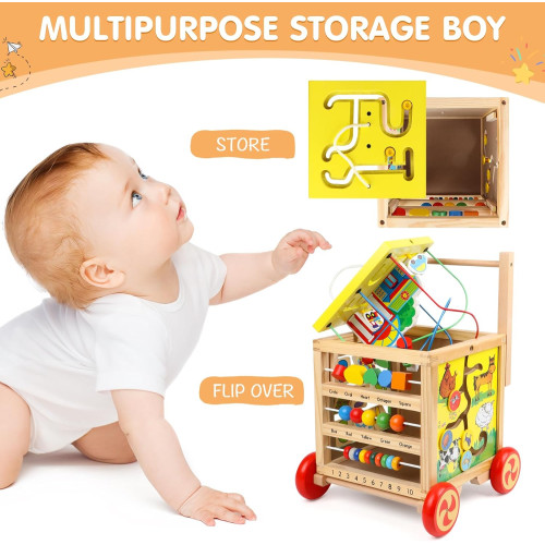 Дерев’яна розвиваюча іграшка Tree Toys каталка, лабіринт, цифри, годинник, рахівниця, 27-27-31 см (MD 2000) — 23812