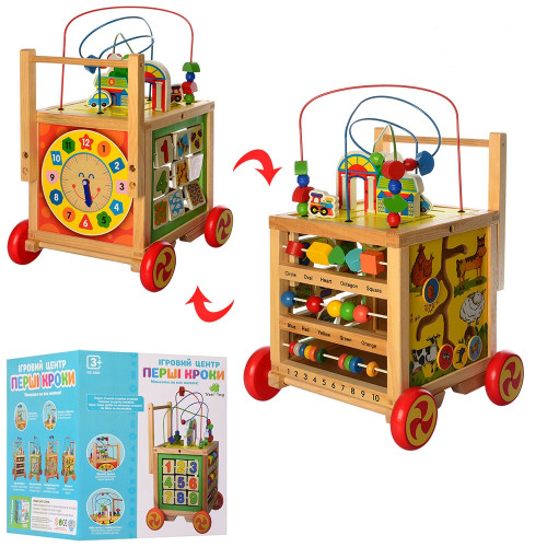 Дерев’яна розвиваюча іграшка Tree Toys каталка, лабіринт, цифри, годинник, рахівниця, 27-27-31 см (MD 2000)