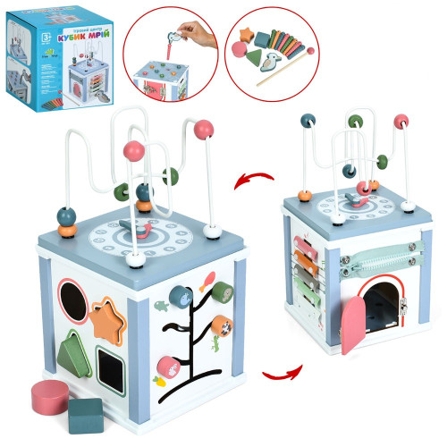 Дерев’яна розвиваюча іграшка Tree Toys бізікуб, лабіринт на дроті, ксилофон, магнітна гра, 15,5-29-15,см (MD 1381)
