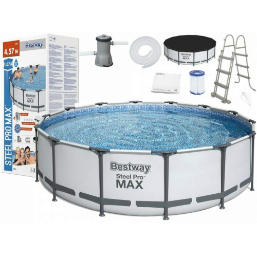 Бассейн каркасный Bestway с фильтром-насосом, тент, лестница, 366-122 см, 10250 л (56420) — 24323