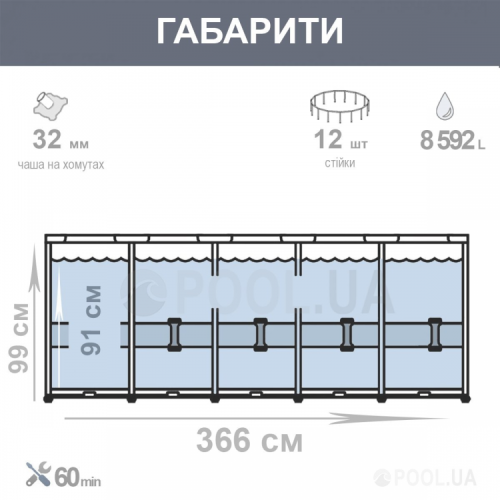 Бассейн каркасный Bestway с фильтром-насосом, лестница, 366-100 см, 9150 л (56709) — 24311