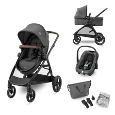 Коляска MAXI-COSI ZELIA S TRIO Grey (Black Frame/Brown Leather + CabrioFix S i-Size + сумка)