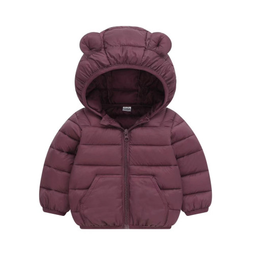 Дитяча куртка стьобана 021-10 з вушками медведика бордова
