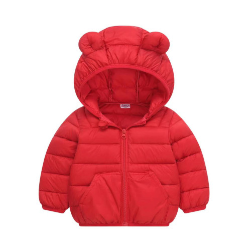 Дитяча куртка стьобана 021-10 з вушками медведика червона
