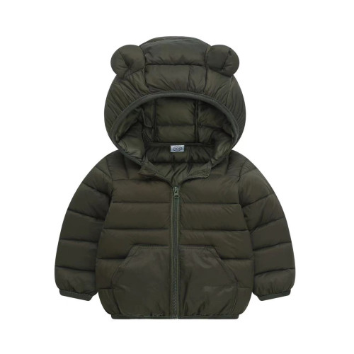 Дитяча куртка стьобана 021-10 з вушками медведика темно зелена