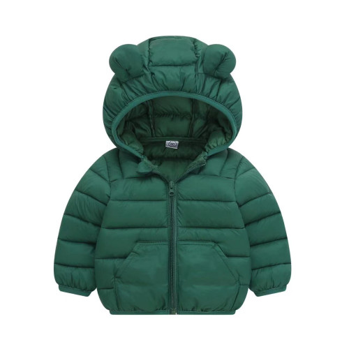 Дитяча куртка стьобана 021-10 з вушками медведика зелена