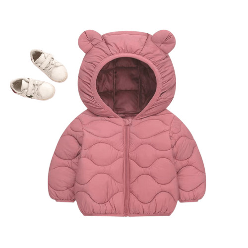 Дитяча куртка стьобана 023-12 з вушками рожева