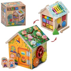 Деревянная развивающая игрушка Бизикуб с фигурками, 19-20-18 см (MD 1364)