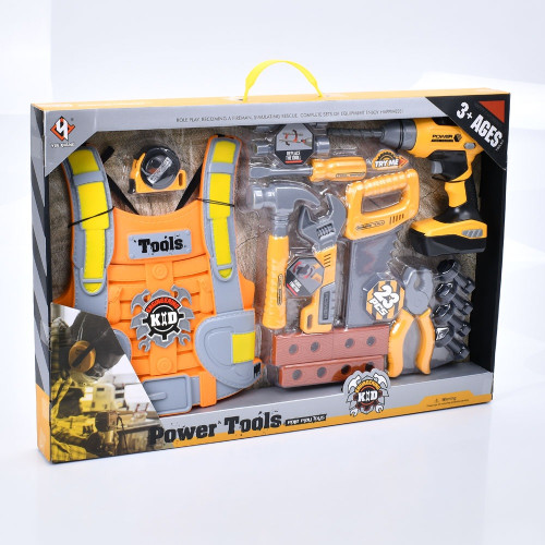 Ігровий набір інструментів, жилет, насадки, молоток, пила, плоскогубці (T015B)