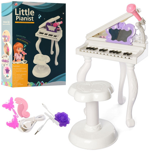 Дитячий синтезатор на ніжках зі стільчиком, мікрофон, дзеркало, гребінець (J93-01)