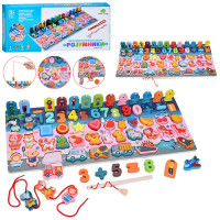 Дерев’яна розвиваюча багатофункціональна дошка Tree Toys цифри, транспорт, тварини, 45-18 см (MD 0816)