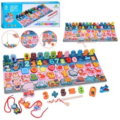 Деревянная многофункциональная развивающая доска Tree Toys цифры, транспорт, животные, 45-18 см (MD 0816)