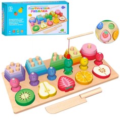 Деревянная многофункциональная развивающая доска Tree Toys игровое поле, геометрика, фрукты-пазлы (MD 0856)