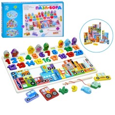 Деревянная многофункциональная развивающая доска Tree Toys игровое поле, пазл-борд, транспорт, цифры (MD 1981)