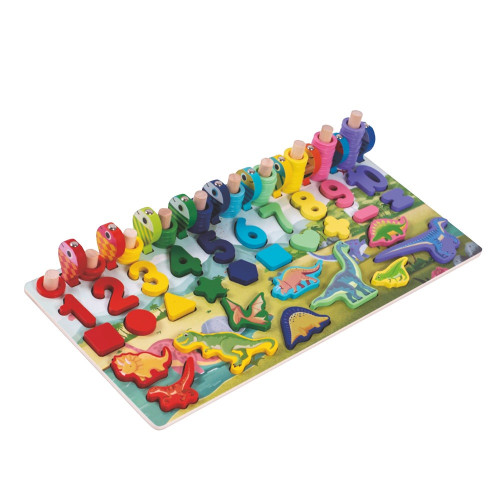 Дерев’яна розвиваюча дошка Tree Toys цифри, динозаври, рибки, кільця (MD 2758) — 21577