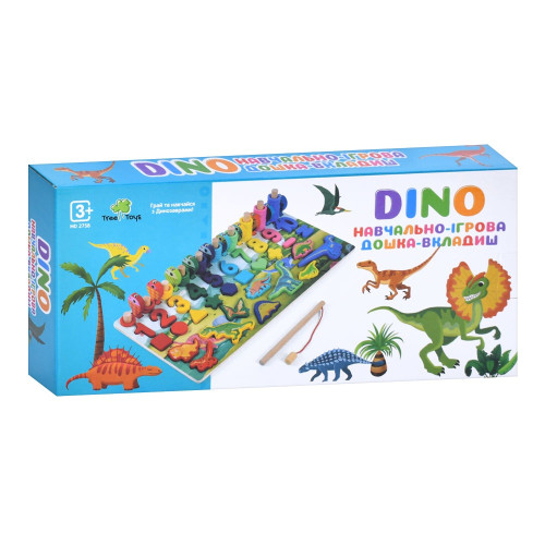 Дерев’яна розвиваюча дошка Tree Toys цифри, динозаври, рибки, кільця (MD 2758) — 21577