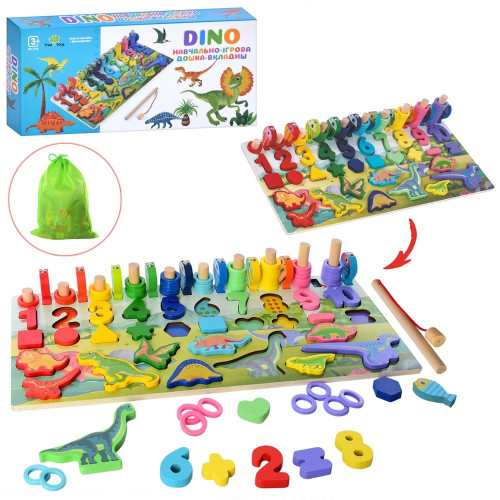 Дерев’яна розвиваюча дошка Tree Toys цифри, динозаври, рибки, кільця (MD 2758)
