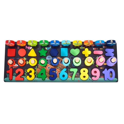 Дерев’яна розвиваюча дошка Tree Toys 4 в 1, фігури, рибки, кільця, числа (MD 2772) — 21576