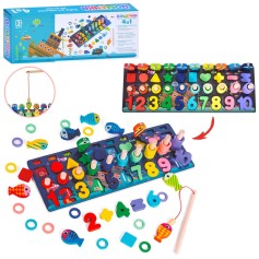 Деревянная развивающая доска Tree Toys 4 в 1, фигуры, рыбки, кольца, числа (MD 2772)