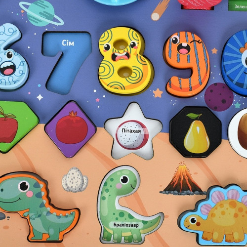 Дерев’яна розвиваюча багатофункціональна дошка Tree Toys математичні знаки, динозаври (MD 1376) — 21572