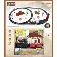 Игрушечная железная дорога Train Track локомотив и два вагона, автоматическое движение, гирлянда (1698-5)